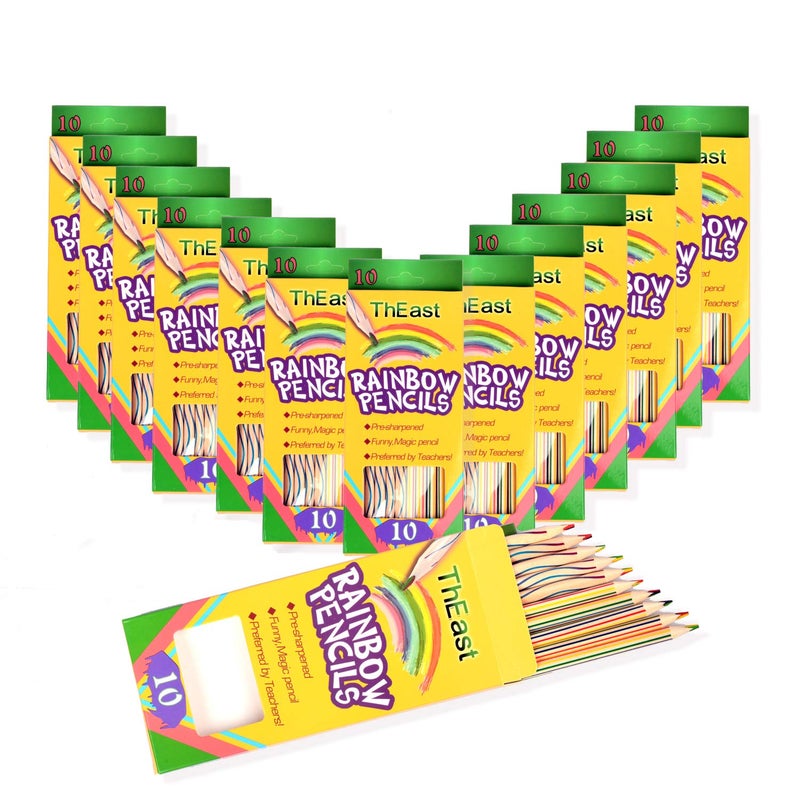 ThEast Rainbow Pencils, Pack of 14(140 Pieces), 4 Color in 1 Multicolored Pencil for Kids, Assorted Colors for Drawing, Coloring, Sketching, Art Supplies, Pre-sharpened - Image 1